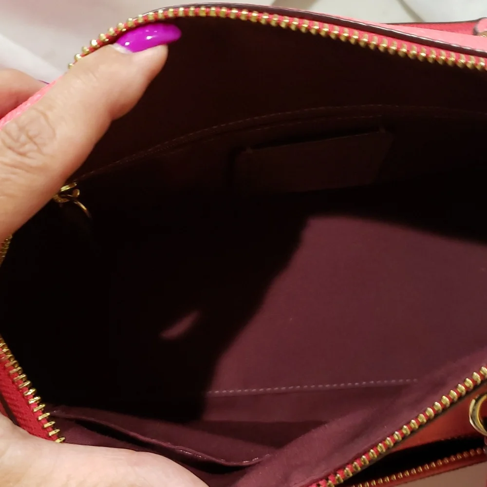 Coach Coral Pink Leather Satchel with Gold Hardware
